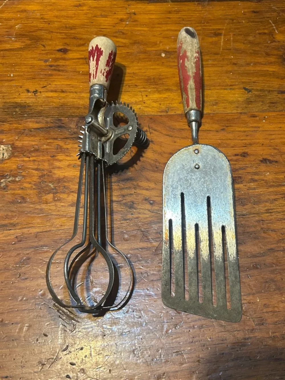 Antique kitchen  tool lot egg beater and flipper spatula